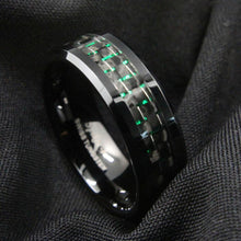 Load image into Gallery viewer, Men&#39;s Wedding Band Rings - Black and Green Carbon Fiber - Wedding Rings for Men and Women
