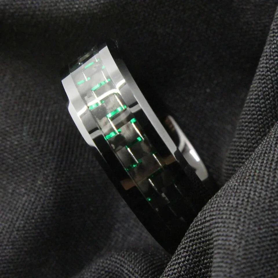 Men's Tungsten Carbide Wedding Band Rings - Black and Green Carbon Fiber - Wedding Rings for Men and Women - Jewelry Store by Erik Rayo