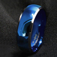 Load image into Gallery viewer, Men&#39;s Blue Domed Wedding Band with Beveled Silver Edges - Men&#39;s and Women&#39;s Wedding Rings
