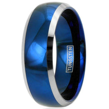 Load image into Gallery viewer, Men&#39;s Blue Domed Wedding Band with Beveled Silver Edges - Men&#39;s and Women&#39;s Wedding Rings
