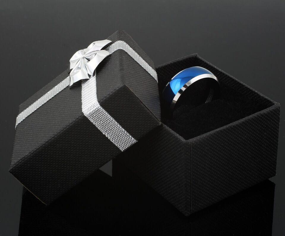 Men's Blue Domed Tungsten Carbide Wedding Band with Beveled Silver Edges - Men's and Women's Wedding Rings - Jewelry Store by Erik Rayo