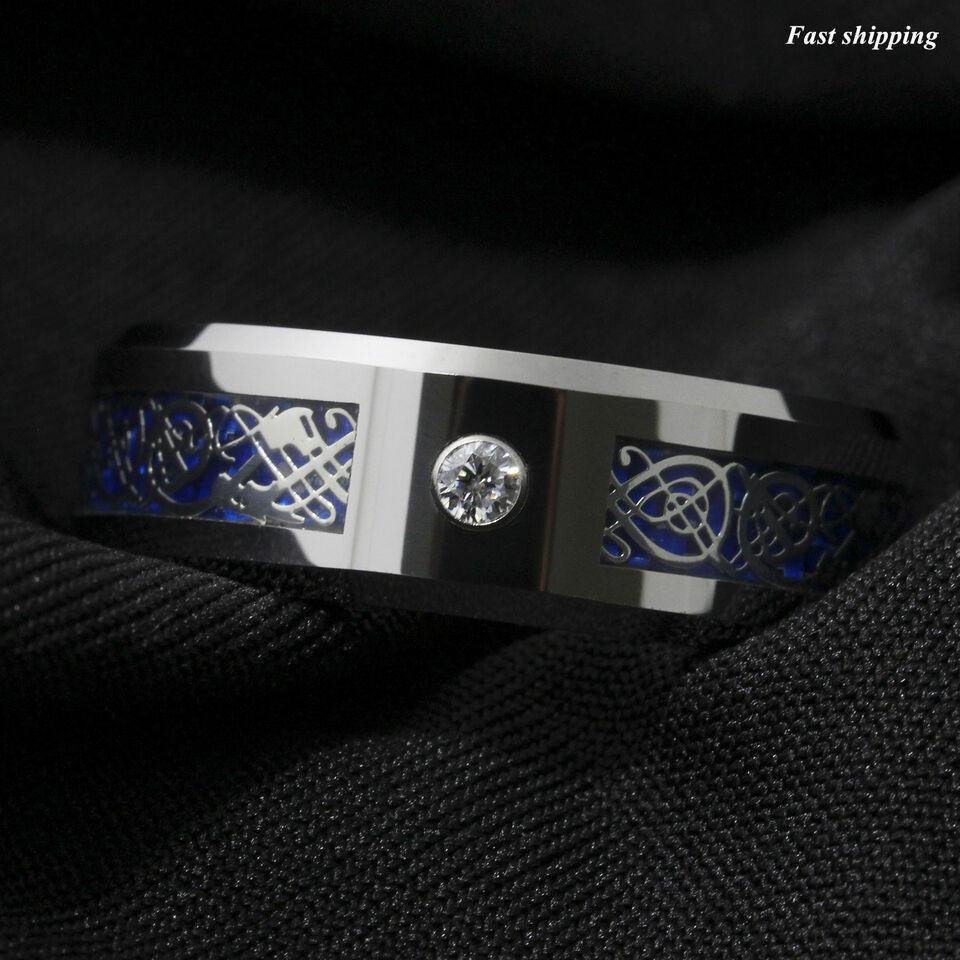 Men's Tungsten Carbide Wedding Band Rings - Silver Celtic Dragon CZ Rings for Men and Women - Jewelry Store by Erik Rayo