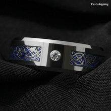 Load image into Gallery viewer, Men&#39;s Wedding Band Rings - Silver Celtic Dragon CZ Rings for Men and Women
