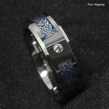 Load image into Gallery viewer, Men&#39;s Wedding Band Rings - Silver Celtic Dragon CZ Rings for Men and Women
