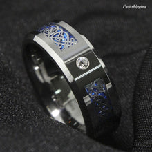 Load image into Gallery viewer, Men&#39;s Wedding Band Rings - Silver Celtic Dragon CZ Rings for Men and Women
