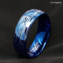 Load image into Gallery viewer, Men&#39;s Wedding Band - Dome Brushed Blue Laser Circuit Board Ring for Men and Women
