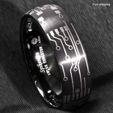 Load image into Gallery viewer, Men&#39;s Wedding Band - Dome Brushed Black Laser Circuit Board Ring for Men and Women
