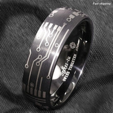 Load image into Gallery viewer, Men&#39;s Wedding Band - Dome Brushed Black Laser Circuit Board Ring for Men and Women
