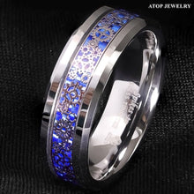 Load image into Gallery viewer, Men&#39;s Wedding Band Ring with Clockwork Gears and Blue Carbon Fiber for Men and Women
