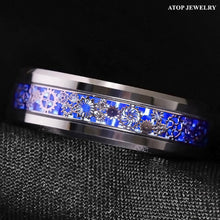 Load image into Gallery viewer, Men&#39;s Wedding Band Ring with Clockwork Gears and Blue Carbon Fiber for Men and Women
