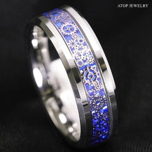 Load image into Gallery viewer, Men&#39;s Wedding Band Ring with Clockwork Gears and Blue Carbon Fiber for Men and Women
