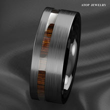 Load image into Gallery viewer, Men&#39;s Wedding Band - Black Brushed Off Center Koa Wood Ring for Men and Women
