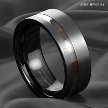 Load image into Gallery viewer, Men&#39;s Wedding Band - Black Brushed Off Center Koa Wood Ring for Men and Women
