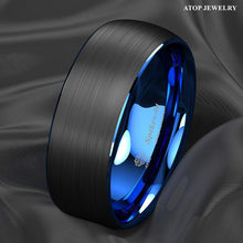 Load image into Gallery viewer, Men&#39;s Wedding Band Rings - Dome Brushed Blue Black - Wedding Rings for Men and Women
