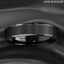 Load image into Gallery viewer, Tungsten Wedding Bands for Men 6mm Black Brushed Silver Stripe Rings for Her
