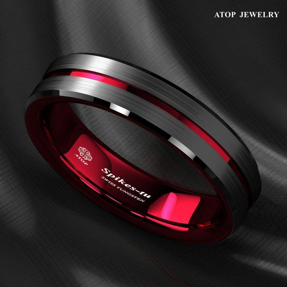 6mm Black Red Line Tungsten Carbide Men's Wedding Band Ring - Perfect for Men and Women - Jewelry Store by Erik Rayo