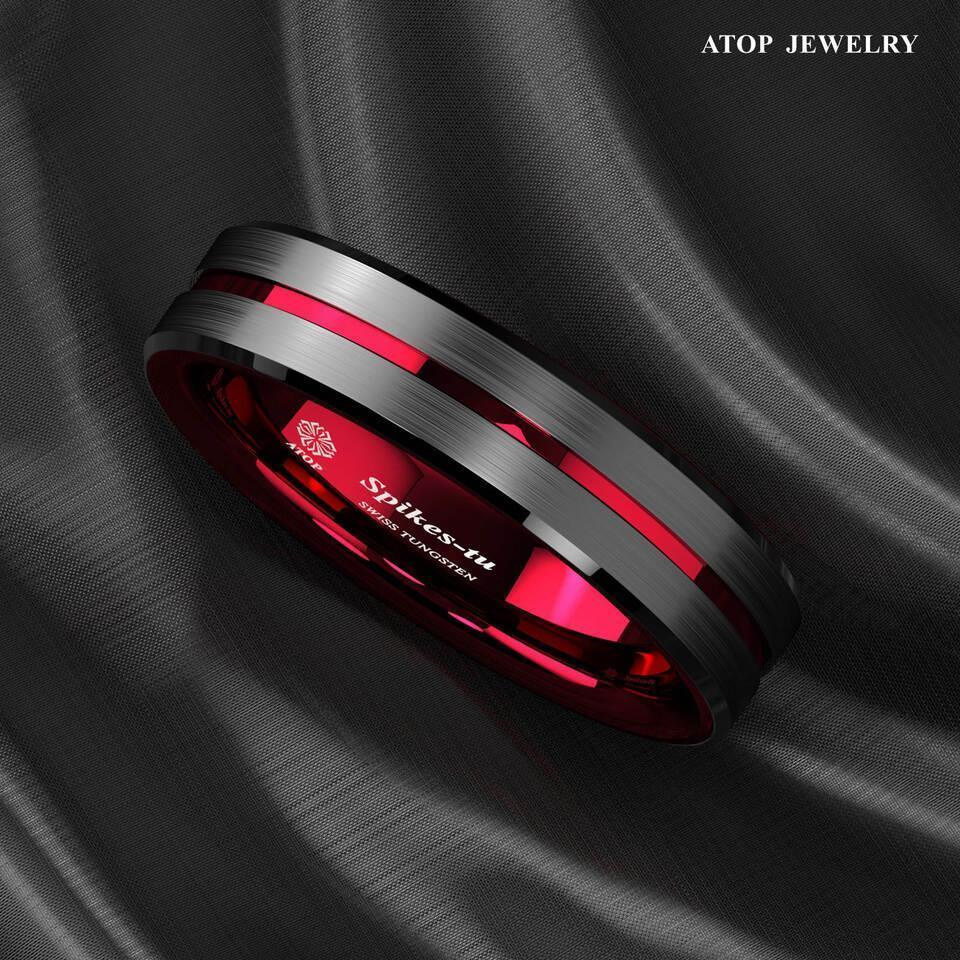 6mm Black Red Line Tungsten Carbide Men's Wedding Band Ring - Perfect for Men and Women - Jewelry Store by Erik Rayo