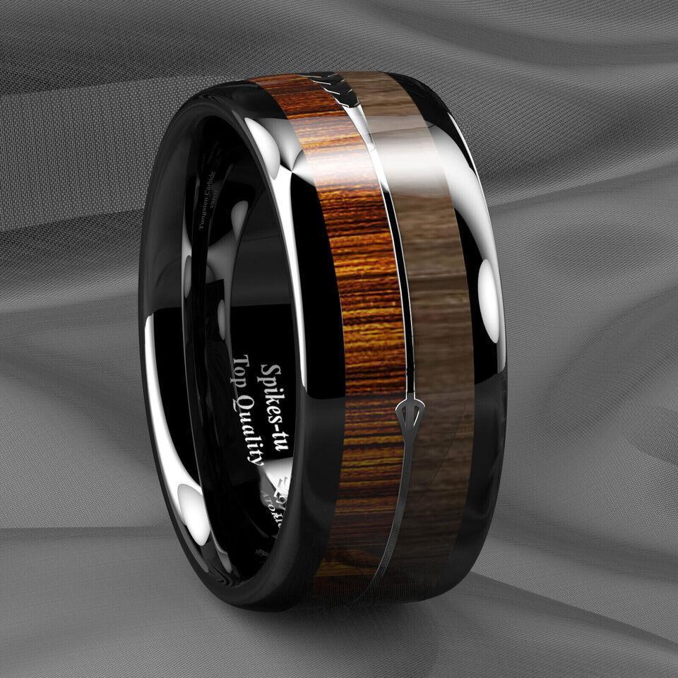 Mens Tungsten Carbide Wedding Band Rings for Men Black Wood Arrow Wedding Rings for Women - Jewelry Store by Erik Rayo