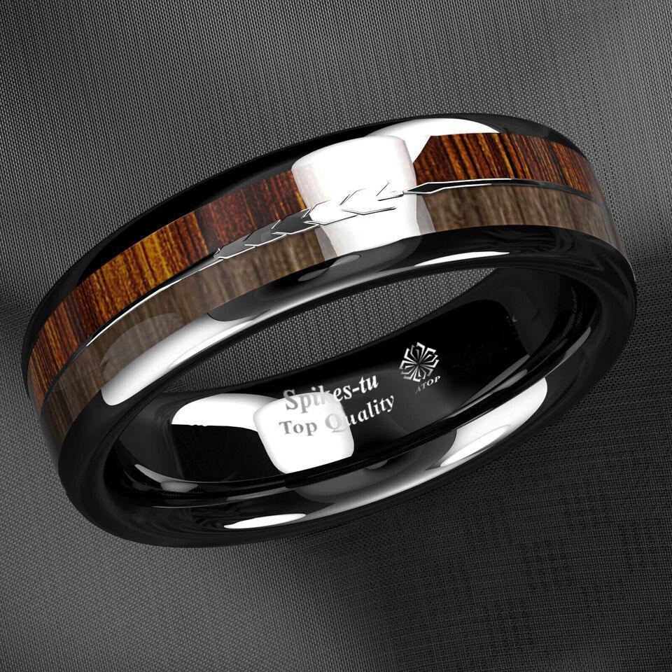 6mm Black Wood Arrow Wedding Band Ring - Perfect for Weddings and Engagements - Jewelry Store by Erik Rayo