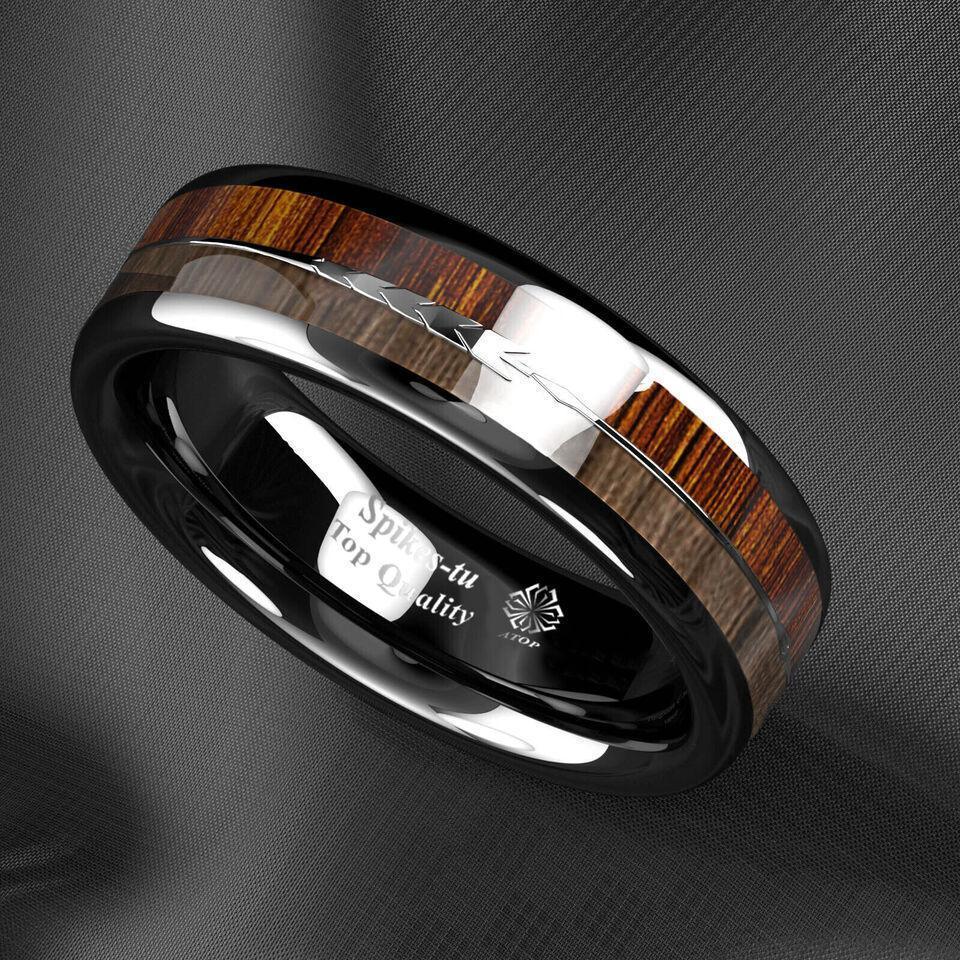 6mm Black Wood Arrow Wedding Band Ring - Perfect for Weddings and Engagements - Jewelry Store by Erik Rayo