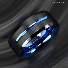 Load image into Gallery viewer, Men&#39;s Wedding Band - Blue Line Black Brushed Ring for Men and Women
