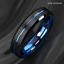 Load image into Gallery viewer, Men&#39;s Wedding Band 6mm Blue Line Black Brushed Ring for Men and Women
