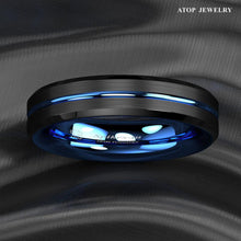 Load image into Gallery viewer, Men&#39;s Wedding Band 6mm Blue Line Black Brushed Ring for Men and Women
