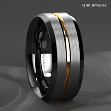 Load image into Gallery viewer, Men&#39;s Wedding Band - Silver Brushed Black Edge with Gold Line - Rings for Men and Women
