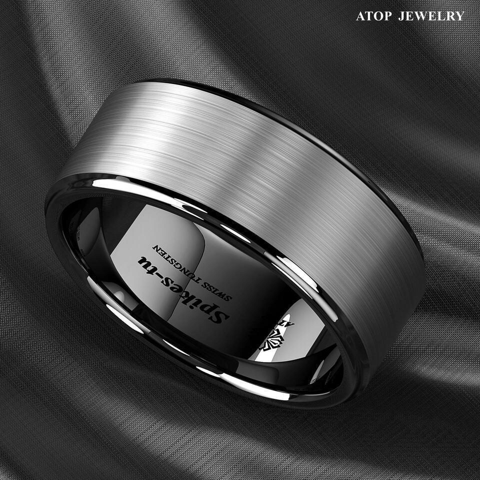 8mm Black Brushed Tungsten Carbide Wedding Band Ring - Unisex Wedding Ring - Titanium Color - Jewelry Store by Erik Rayo