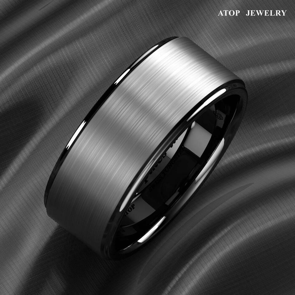 8mm Black Brushed Tungsten Carbide Wedding Band Ring - Unisex Wedding Ring - Titanium Color - Jewelry Store by Erik Rayo