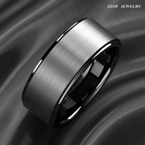 8mm Black Brushed Tungsten Carbide Wedding Band Ring - Unisex Wedding Ring - Titanium Color - Jewelry Store by Erik Rayo