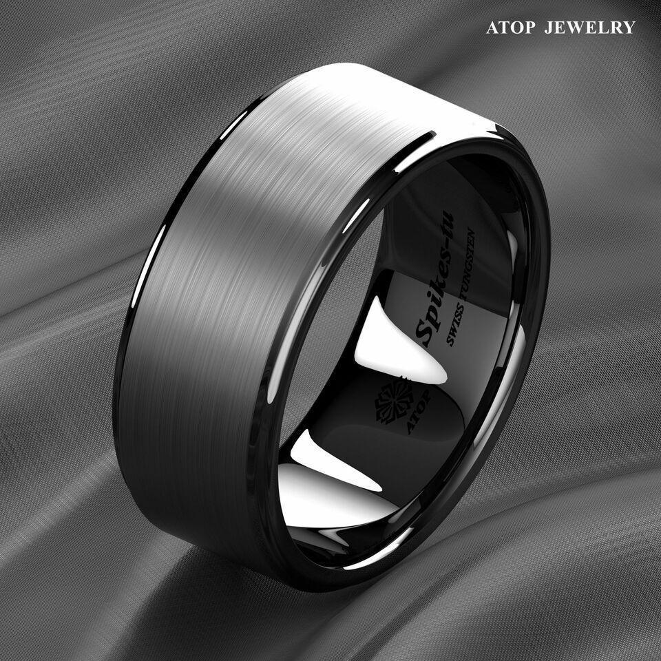 8mm Black Brushed Tungsten Carbide Wedding Band Ring - Unisex Wedding Ring - Titanium Color - Jewelry Store by Erik Rayo