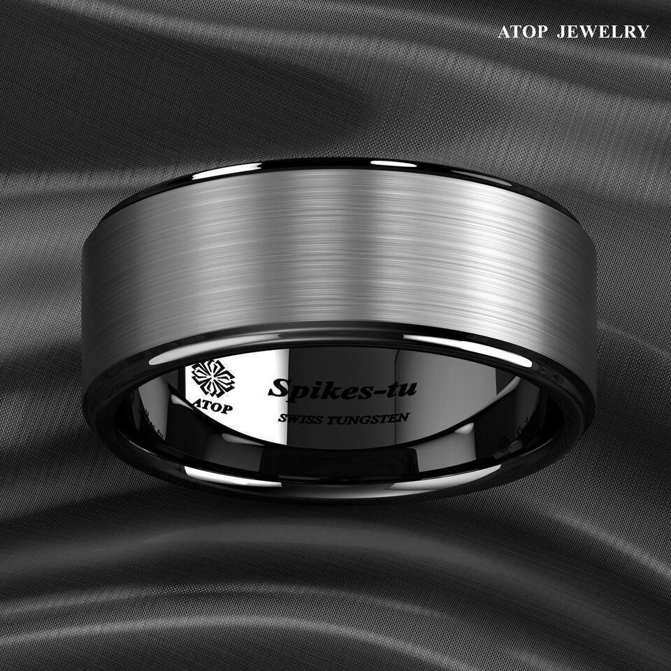 8mm Black Brushed Tungsten Carbide Wedding Band Ring - Unisex Wedding Ring - Titanium Color - Jewelry Store by Erik Rayo