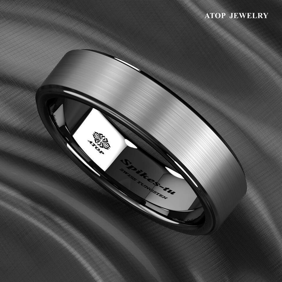 6mm Black Brushed Tungsten Carbide Wedding Band Ring - Unisex Wedding Ring - Titanium Color - Jewelry Store by Erik Rayo