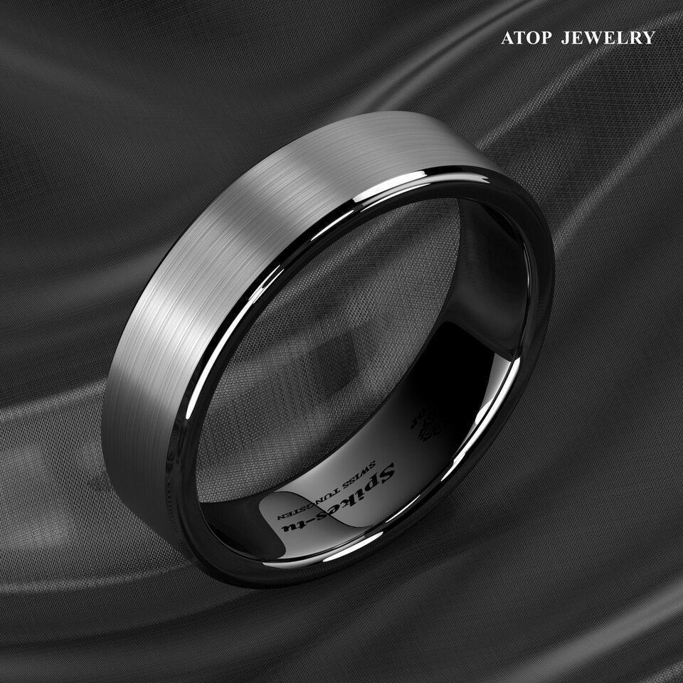6mm Black Brushed Tungsten Carbide Wedding Band Ring - Unisex Wedding Ring - Titanium Color - Jewelry Store by Erik Rayo