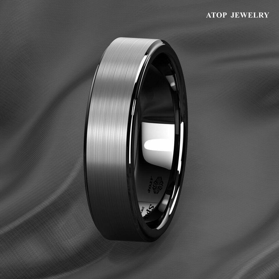 6mm Black Brushed Tungsten Carbide Wedding Band Ring - Unisex Wedding Ring - Titanium Color - Jewelry Store by Erik Rayo