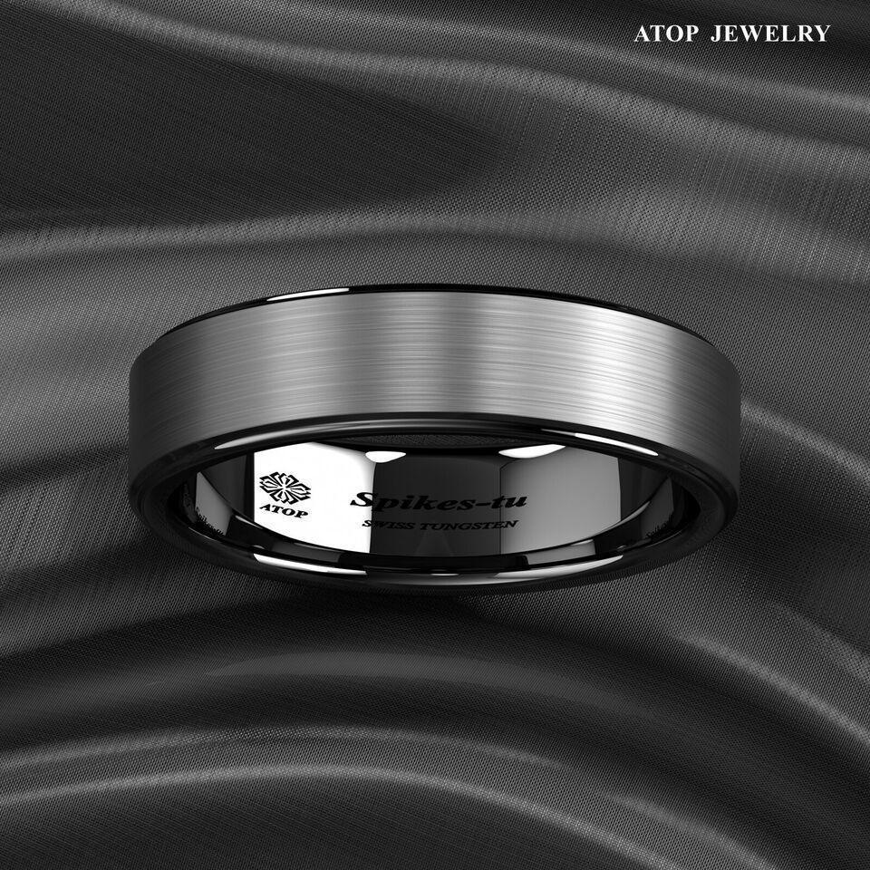 6mm Black Brushed Tungsten Carbide Wedding Band Ring - Unisex Wedding Ring - Titanium Color - Jewelry Store by Erik Rayo