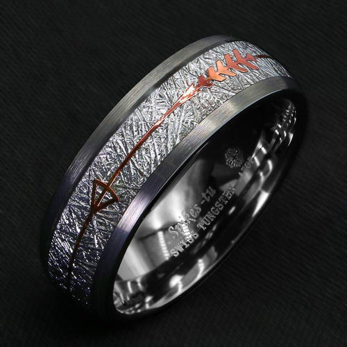 8mm Silver Meteorite Wedding Band with Rose Gold Arrow - Unisex Wedding Rings - Jewelry Store by Erik Rayo
