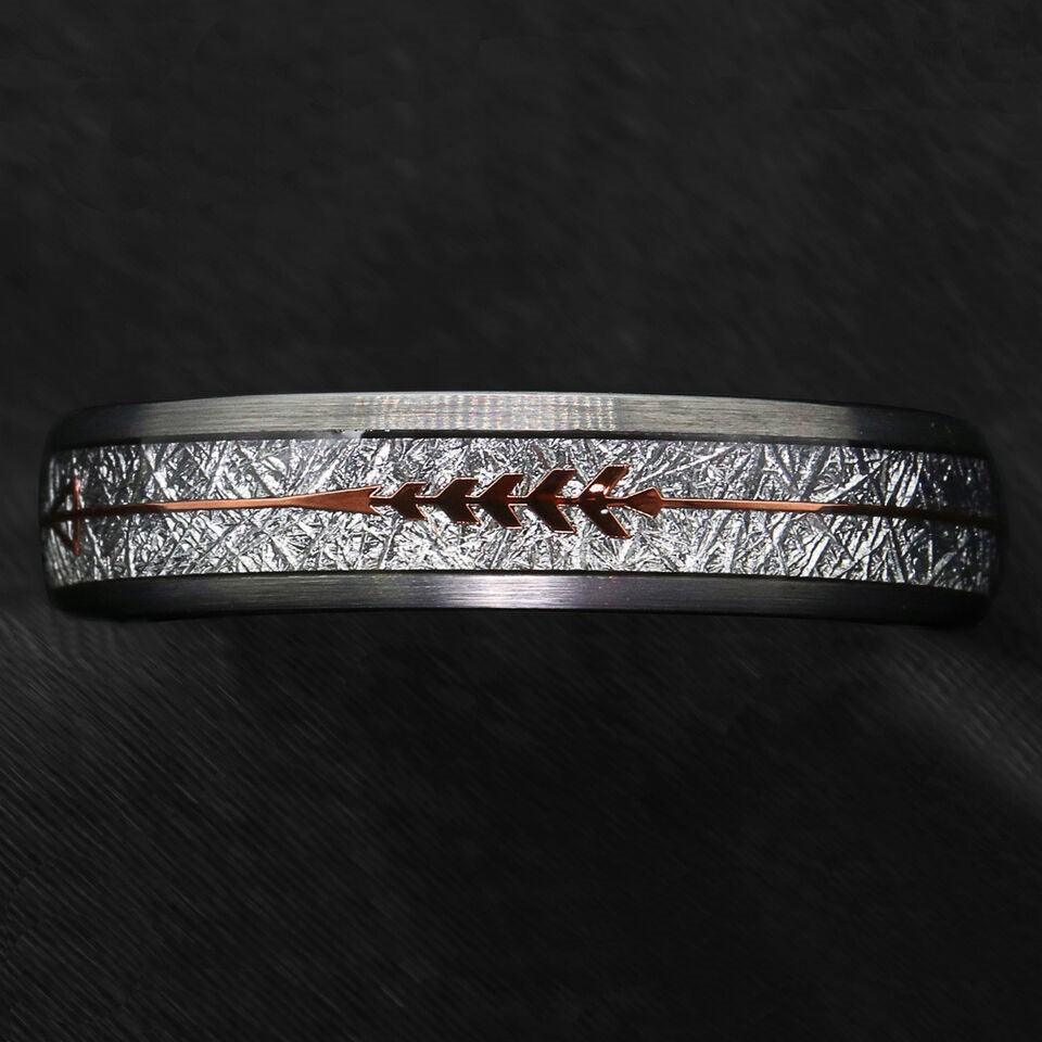 6mm Silver Wedding Band with Rose Gold Arrow and Meteorite for Men and Women - Jewelry Store by Erik Rayo