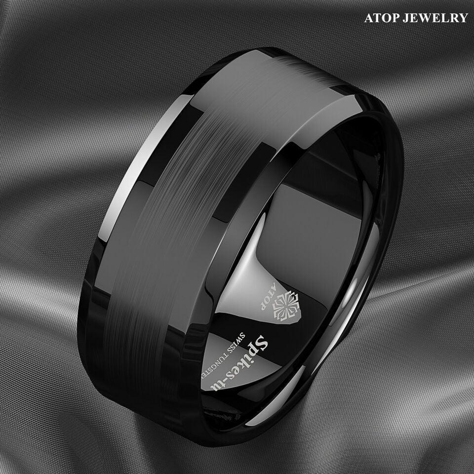 8mm Black Brushed Center Wedding Band Ring for Men and Women - Jewelry Store by Erik Rayo