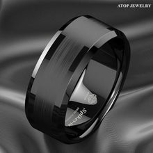 Load image into Gallery viewer, Men&#39;s Wedding Band - Black Brushed Center Ring for Men - Wedding Rings for Women and Men
