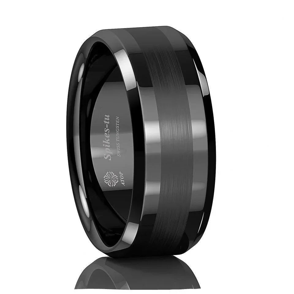 8mm Black Brushed Center Wedding Band Ring for Men and Women - Jewelry Store by Erik Rayo