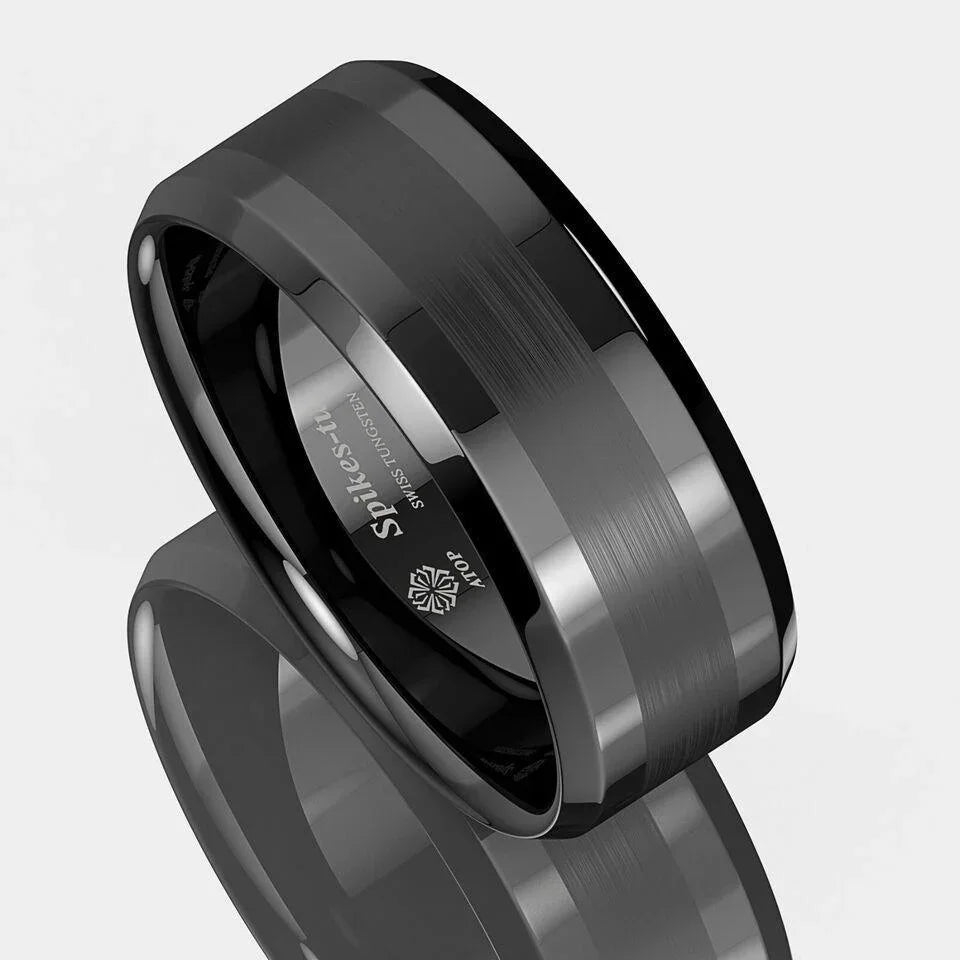 8mm Black Brushed Center Wedding Band Ring for Men and Women - Jewelry Store by Erik Rayo