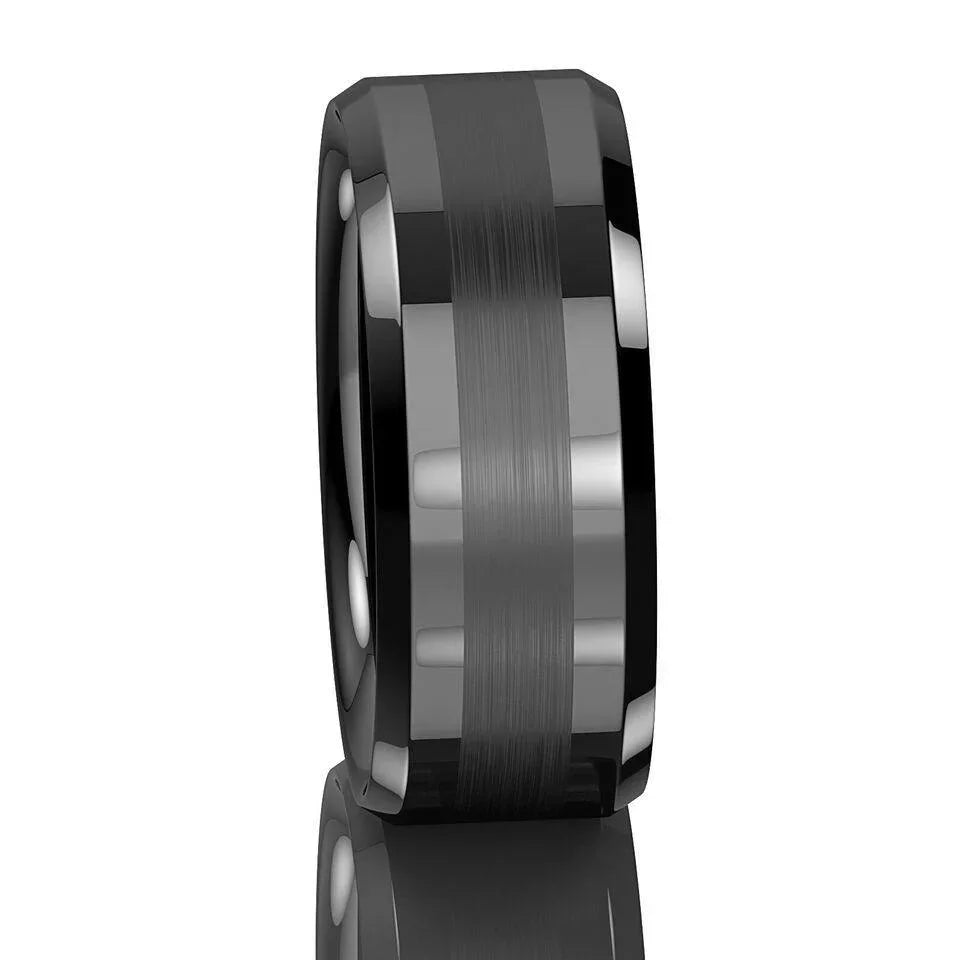 8mm Black Brushed Center Wedding Band Ring for Men and Women - Jewelry Store by Erik Rayo