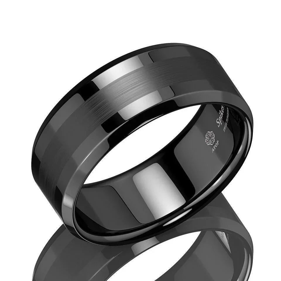 8mm Black Brushed Center Wedding Band Ring for Men and Women - Jewelry Store by Erik Rayo