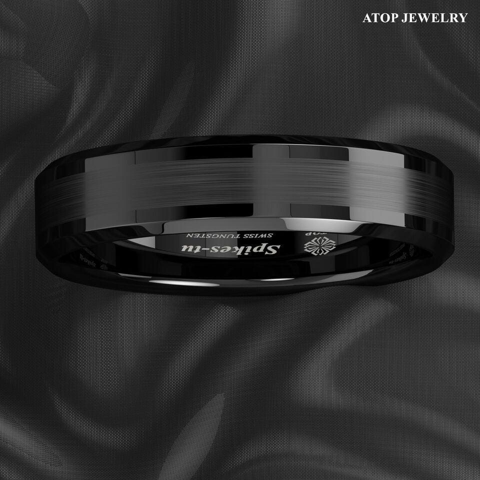 6mm Black Brushed Center Wedding Band Ring for Men and Women - Jewelry Store by Erik Rayo