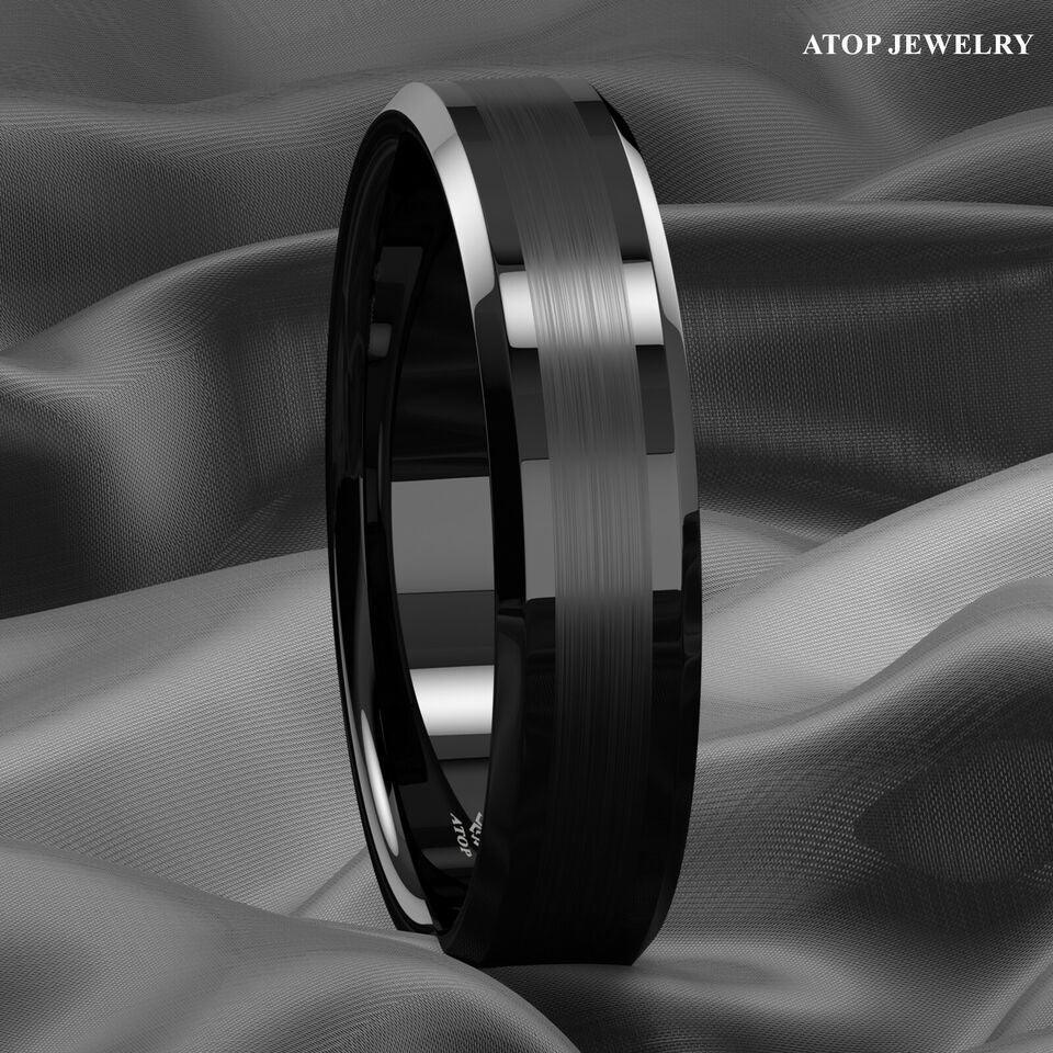 6mm Black Brushed Center Wedding Band Ring for Men and Women - Jewelry Store by Erik Rayo