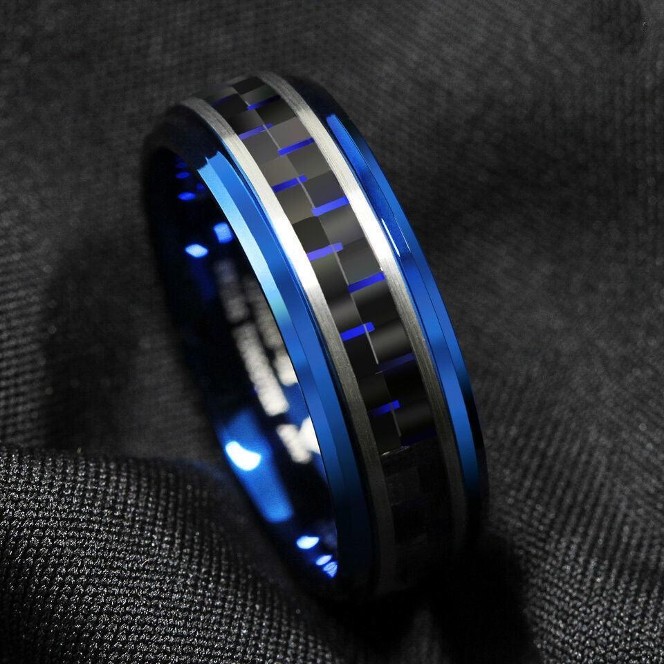 Black and Blue Carbon Fiber Wedding Band Rings for Men and Women - Jewelry Store by Erik Rayo