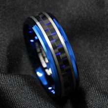 Load image into Gallery viewer, Men&#39;s Wedding Band Rings - Black and Blue Carbon Fiber - Wedding Rings for Men and Women
