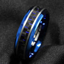 Load image into Gallery viewer, Men&#39;s Wedding Band Rings - Black and Blue Carbon Fiber - Wedding Rings for Men and Women
